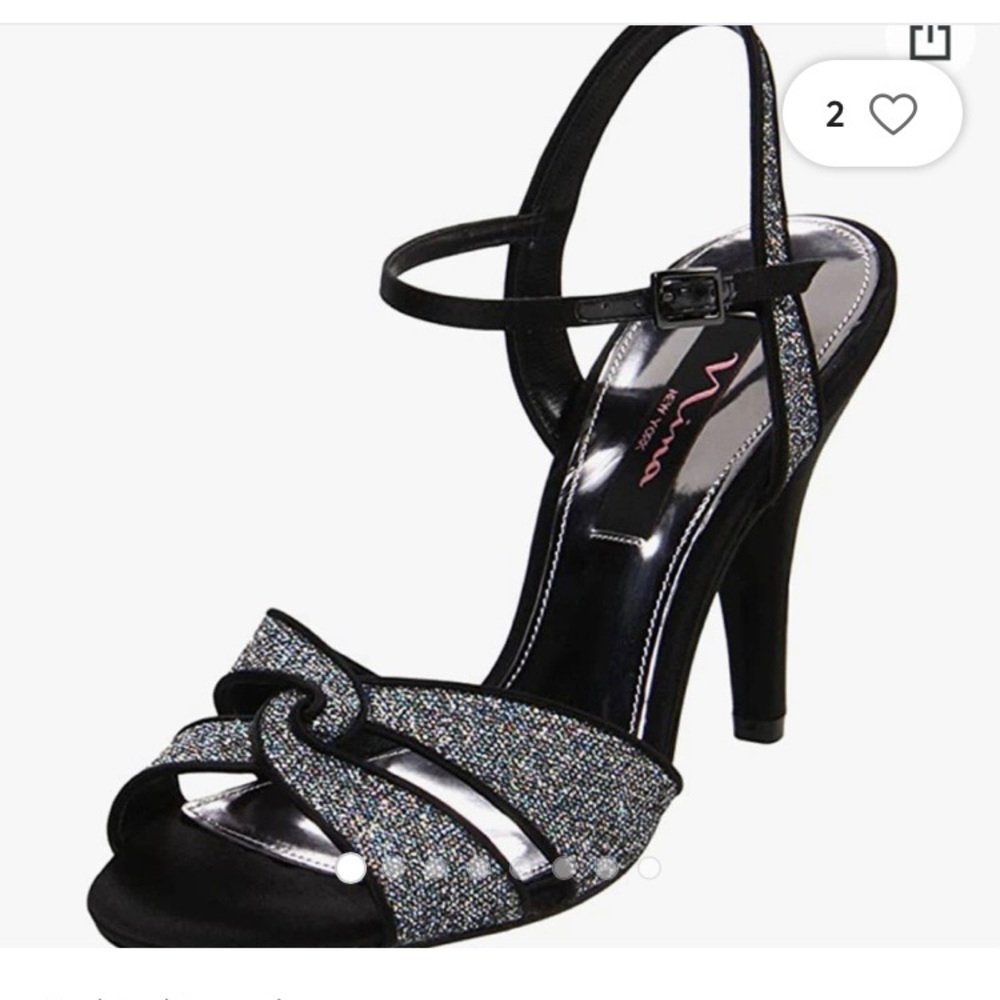 Nina Satiny Shimmer Silver and Black Strappy High Heel